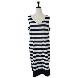 Alyx Limited Navy Blue Striped V-neck Sleeveless Stretch Sheath Dress Size 18